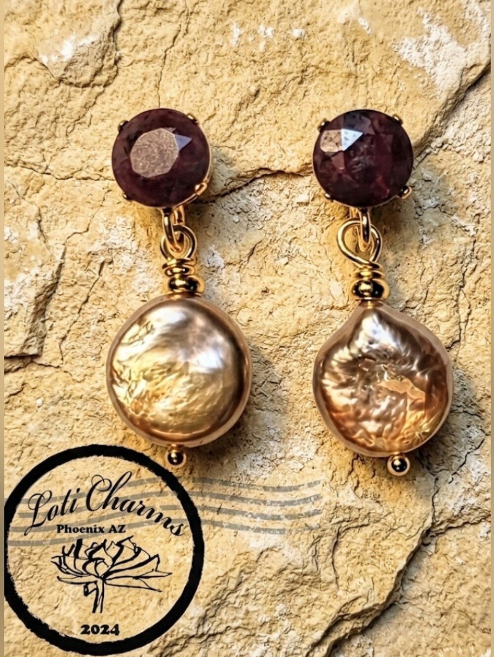 Genuine Raw Ruby 3 Carats & Pink Baroque Pearl Drop Down Earrings In Gold Plated